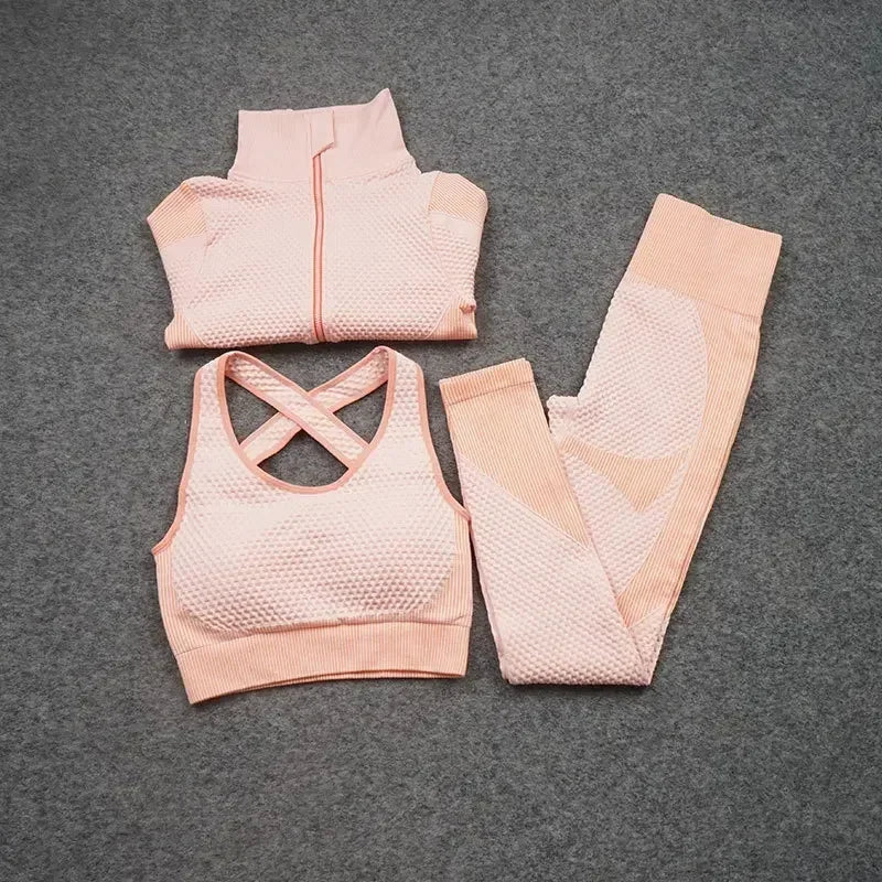 3-piece seamless yoga sets, fitness sportswear