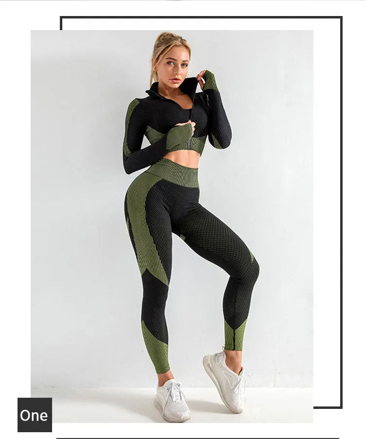 3-piece seamless yoga sets, fitness sportswear