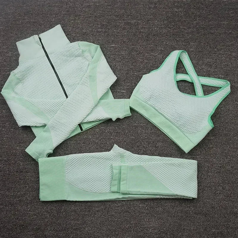 3-piece seamless yoga sets, fitness sportswear