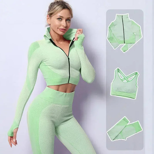 3-piece seamless yoga sets, fitness sportswear